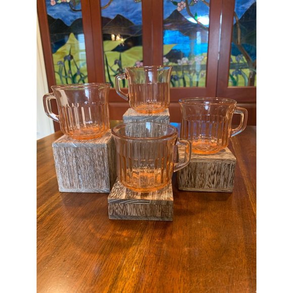 Vintage Fortecrisa Pink Ribbed Glass Tea Cups - Picture 1 of 8